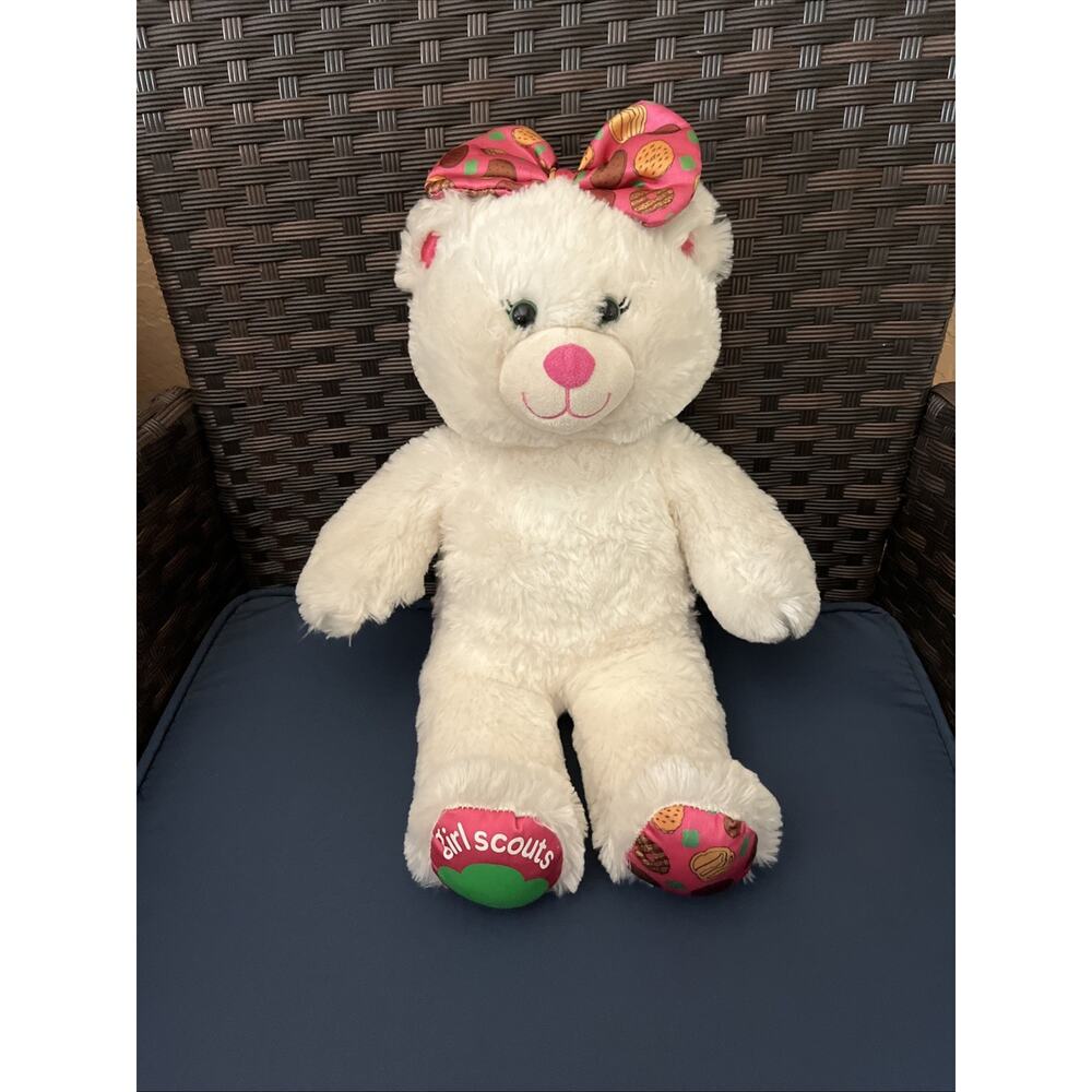 Build A Bear Girl Scout Cookies White Teddy Bear Plush Hairbow Pink Nose 2014